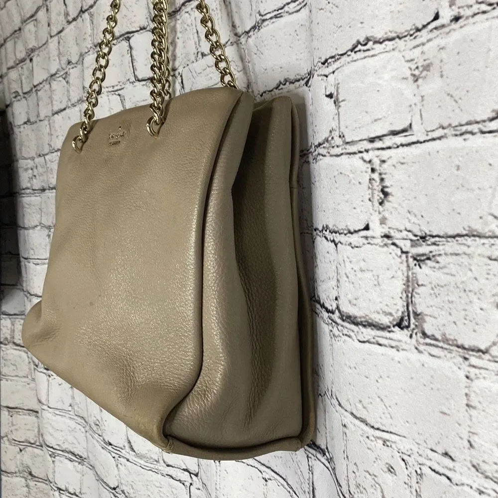 Kate Spade Chain and Leather‎ Strap Magnetic Closure Gray Tan Tote Handbag Purse